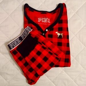 PINK by Victoria's Secret Buffalo Plaid Pajama 2 piece Joggers Set Size Large